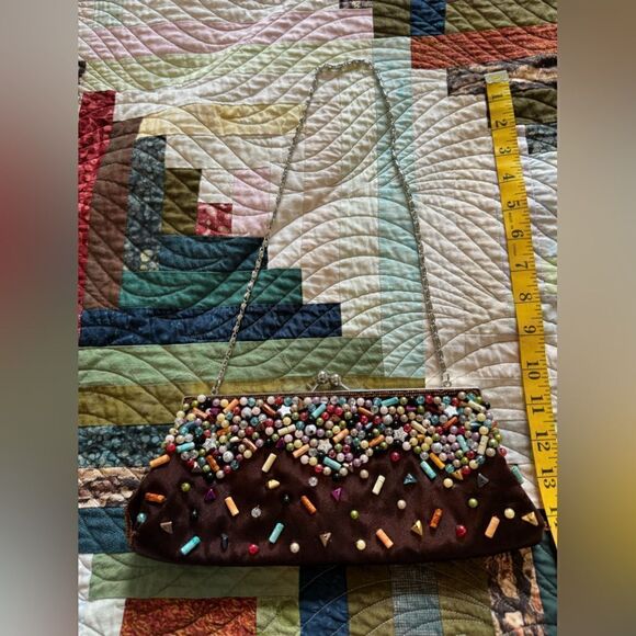 Vintage Brown Beaded Y2K Small Formal Shoulder Bag - Picture 4 of 6